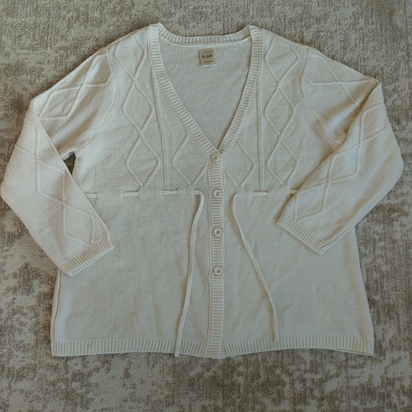 Blair Button Up V Neck Cardigan Sweater L Cream Off White - Picture 3 of 15